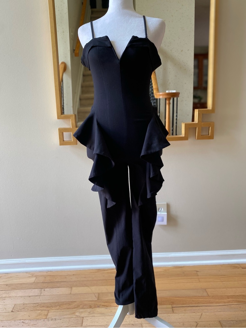 Michael Costello x Revolve Jeric Jumpsuit Black Ruffle sz Small